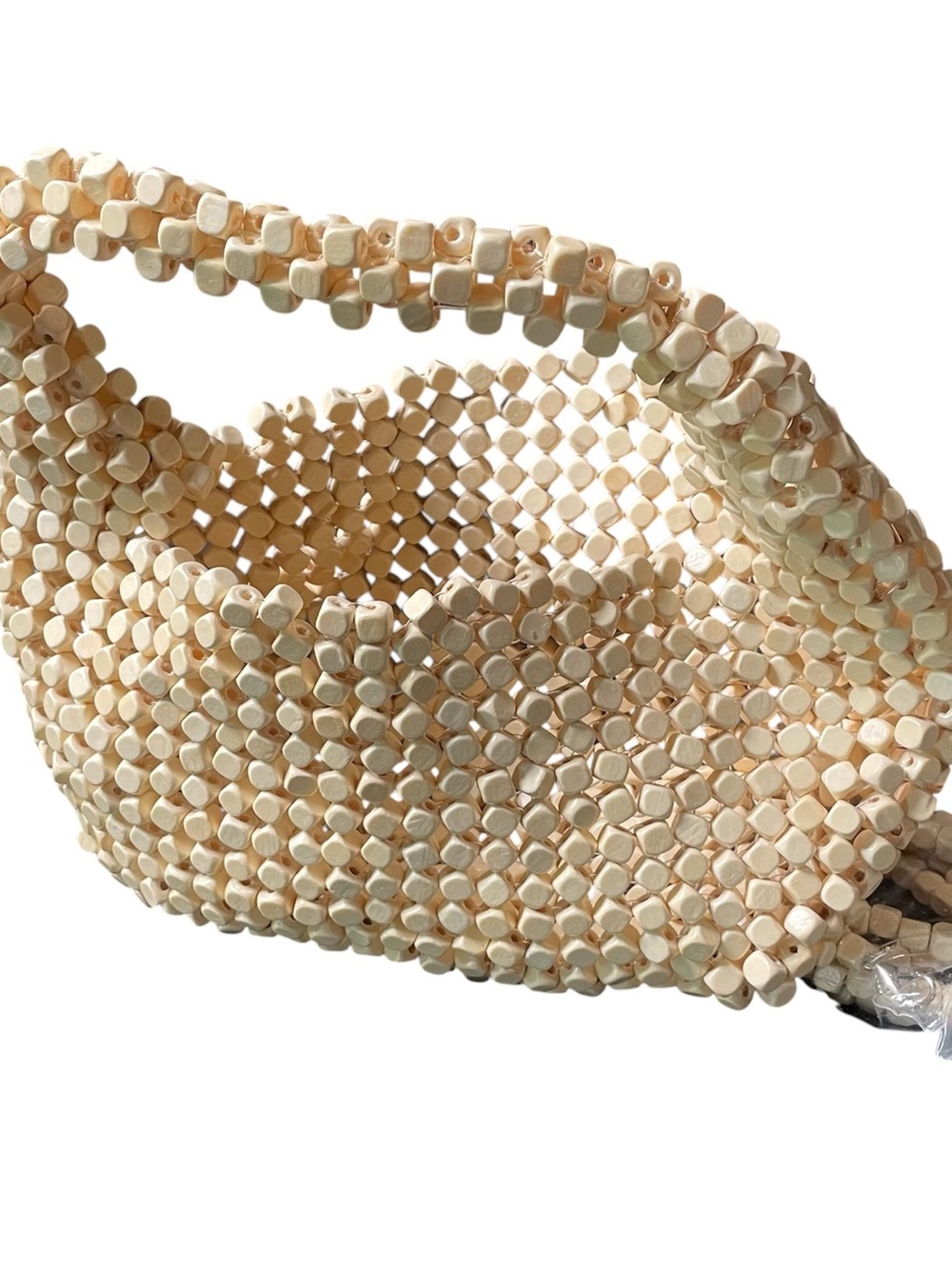 Boho Wooden Beaded Handbag Cream Natural Open Weave with matching strap new